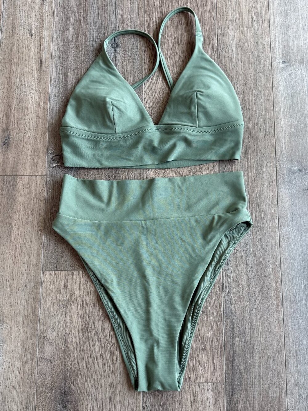 Aerie Two Piece Swimsuit Green High Cut Cheeky Bikini Bottom Triangle Top Size S